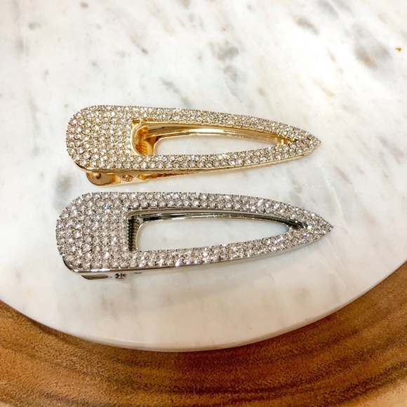 2 Piece Gold Silver Crystal Barrette Hair Clip - Picture 2 of 7